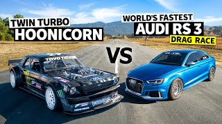 8Second AWD Audi RS 3 vs Ken Block’s 1400hp AWD Ford Mustang Hoonicorn [upl. by Schouten569]