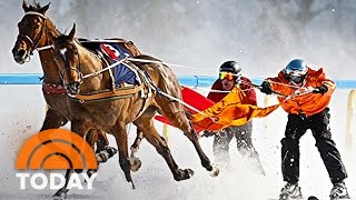 Skijoring The Intense Sport Of Getting Pulled By A Horse  TODAY [upl. by Haisa261]