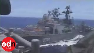 Watch the moment US and Russian battleships nearly collide in the Pacific [upl. by Oinotna]